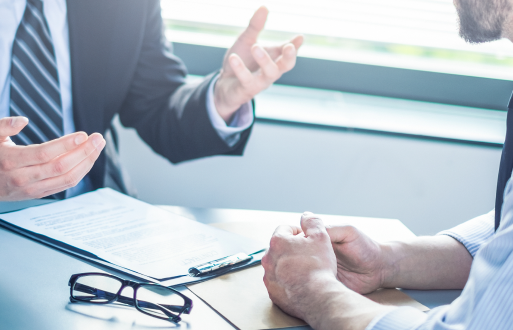 Unseen lawyer discusses case with his client